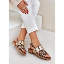 Zazoo 40385 Sandalias de cuero para mujeres con leopardo estampado marrón 7