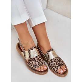 Zazoo 40385 Sandalias de cuero para mujeres con leopardo estampado marrón 8