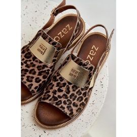 Zazoo 40385 Sandalias de cuero para mujeres con leopardo estampado marrón 9
