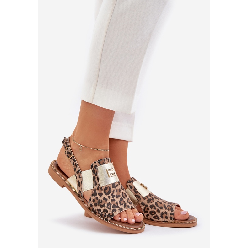 Zazoo 40385 Sandalias de cuero para mujeres con leopardo estampado marrón 1