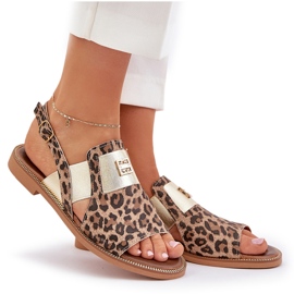 Zazoo 40385 Sandalias de cuero para mujeres con leopardo estampado marrón 10