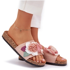 Chanclas para mujeres con flores en una plataforma de corcho rosa rosado 9