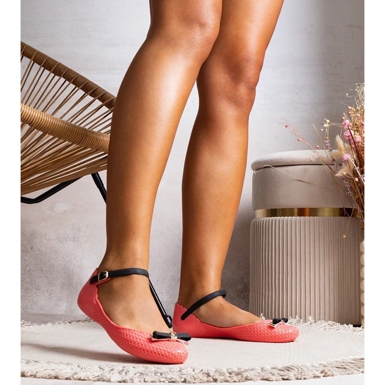 D/GMR Ballerinas de mujeres rosa con goma con arco y broche de brezo rosado 2