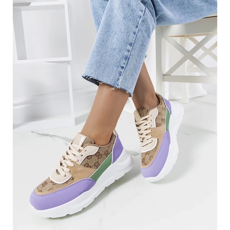 D/GMR Deportivas de mujer Elyne en beige y morado púrpura 1