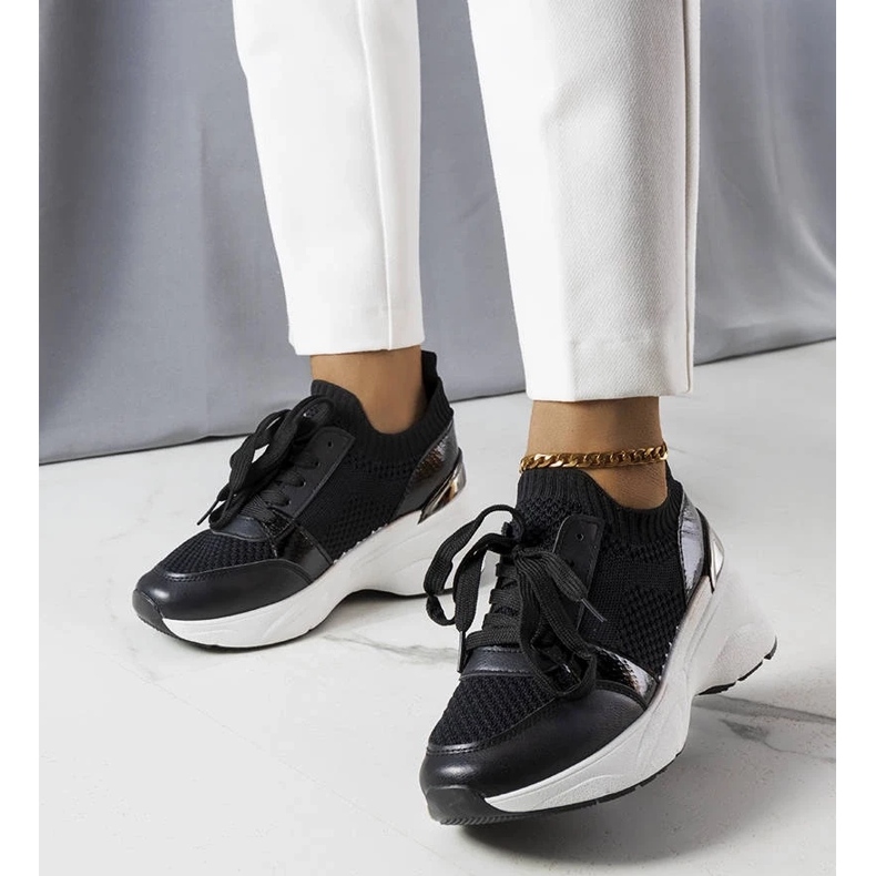 D/GMR Zapatillas negras con cuña de Ann negro 2