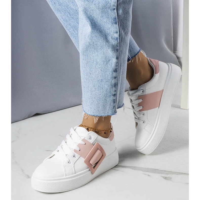 D/GMR Deportivas blancas decoradas con hebilla Toni rosa blanco 1