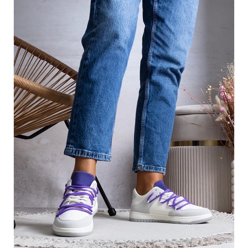 D/GMR Zapatillas grises zapatillas para mujeres cordones morados arcobaleno 2