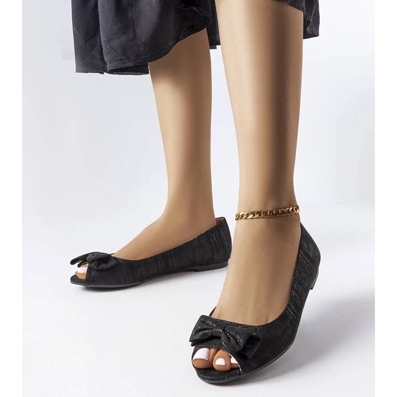 D/GMR Bailarinas negras metalizadas con lazo de Hawk negro 1