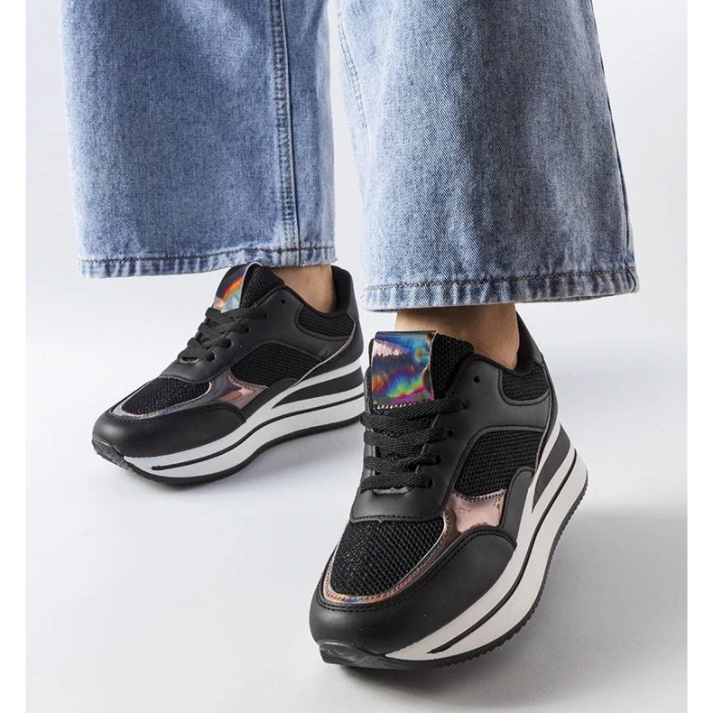 D/GMR Zapatillas negras en la suela gruesa Ethel negro 1