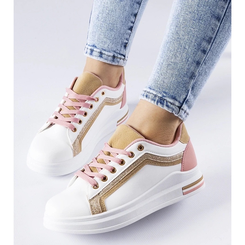 D/GMR Zapatillas blancas y rosas en la plataforma Mayfield con elementos dorados blanco 1 D/GMR Zapatillas blancas y rosas en la plataforma Mayfield con elementos dorados blanco 1