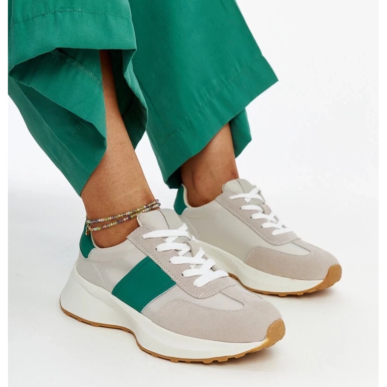 Zapatillas de cuero grises y verdes de Ganim 1