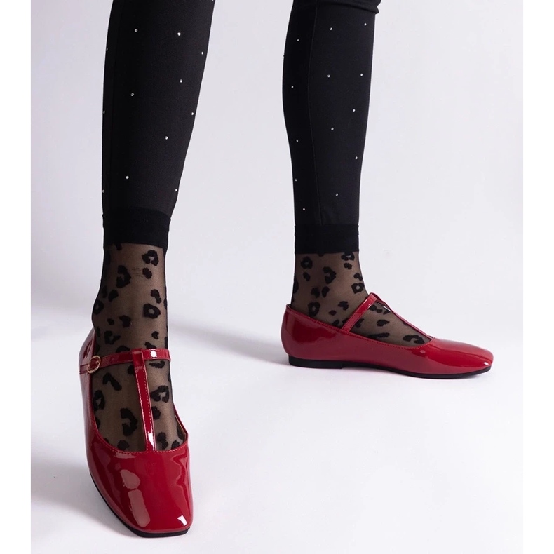 D/CEO Ballerinas de barnished rojo con el cinturón de marsella 1