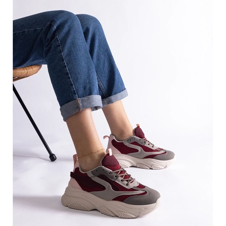 D/CEO Deportivas Milenka de mujer granate y gris rojo 1