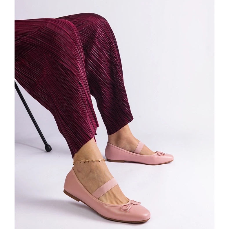 D/CEO Bailarinas rosas con banda elástica y lazo decorativo de Newton rosado 1