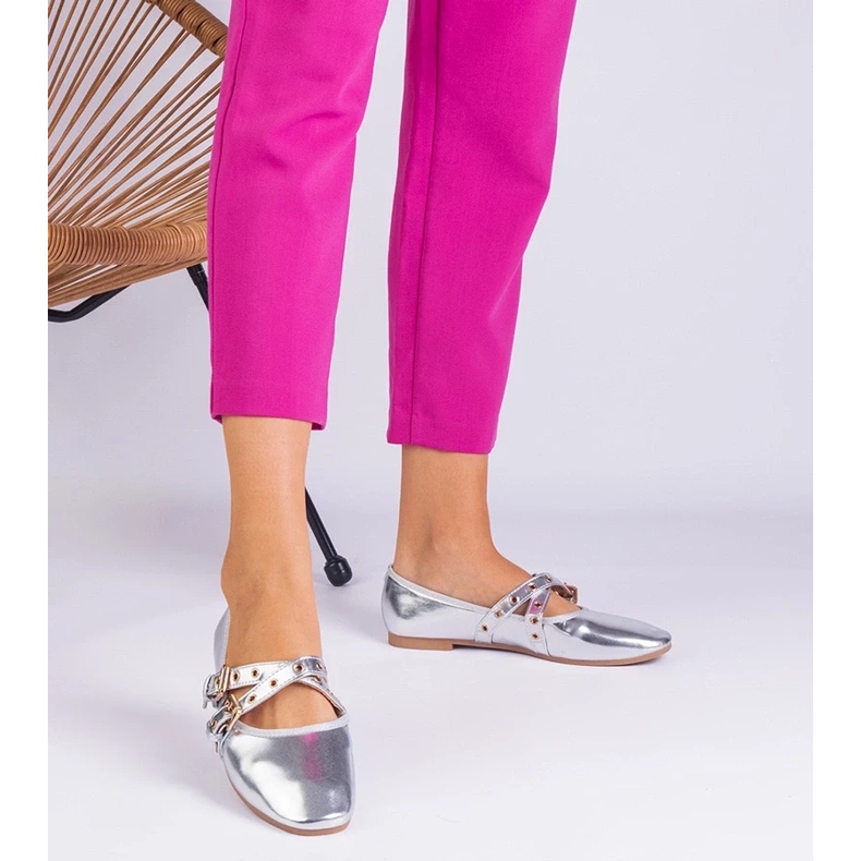 D/CEO Ballerinas de plata hechas de eco -ulather decorado con hebillas Emmarino 2