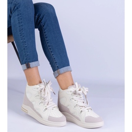 Zapatillas de deporte de mujeres blancas con cordones gruesos blanco 3