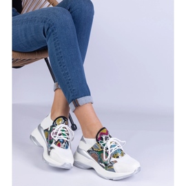 Zapatillas blancas para mujeres con presión colorida blanco 2