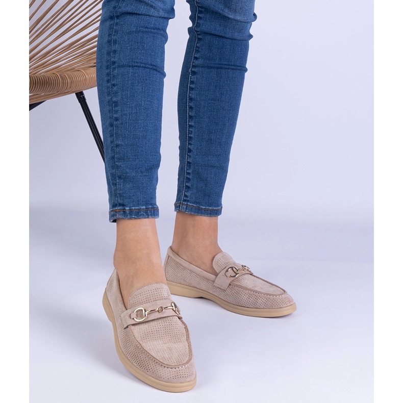 Mocasines de ekozamszamowe marrón con una decoración dorada 1