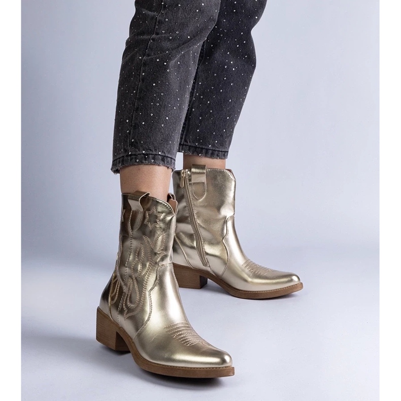 D/CEO Botas cowboy de mujer doradas con tacón alto metalizado Madeira dorado 2