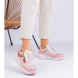 D/CEO Zapatillas de deporte de deportes rosa en la plataforma decorada con brillo de Malta rosado 2