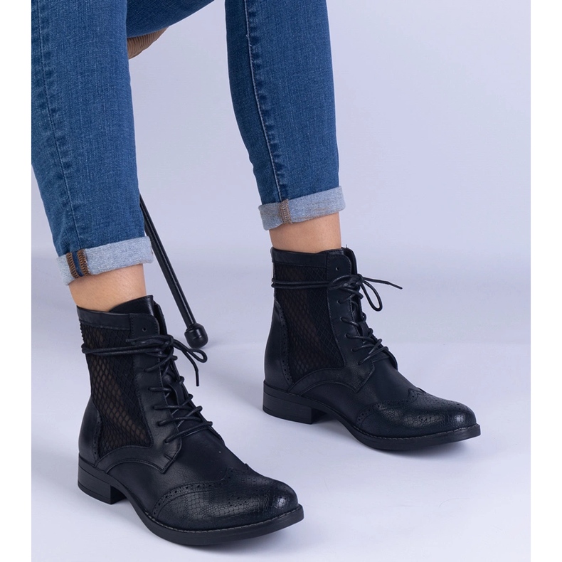 Botas planas caladas negras de Reeves negro 2 Botas planas caladas negras de Reeves negro 2