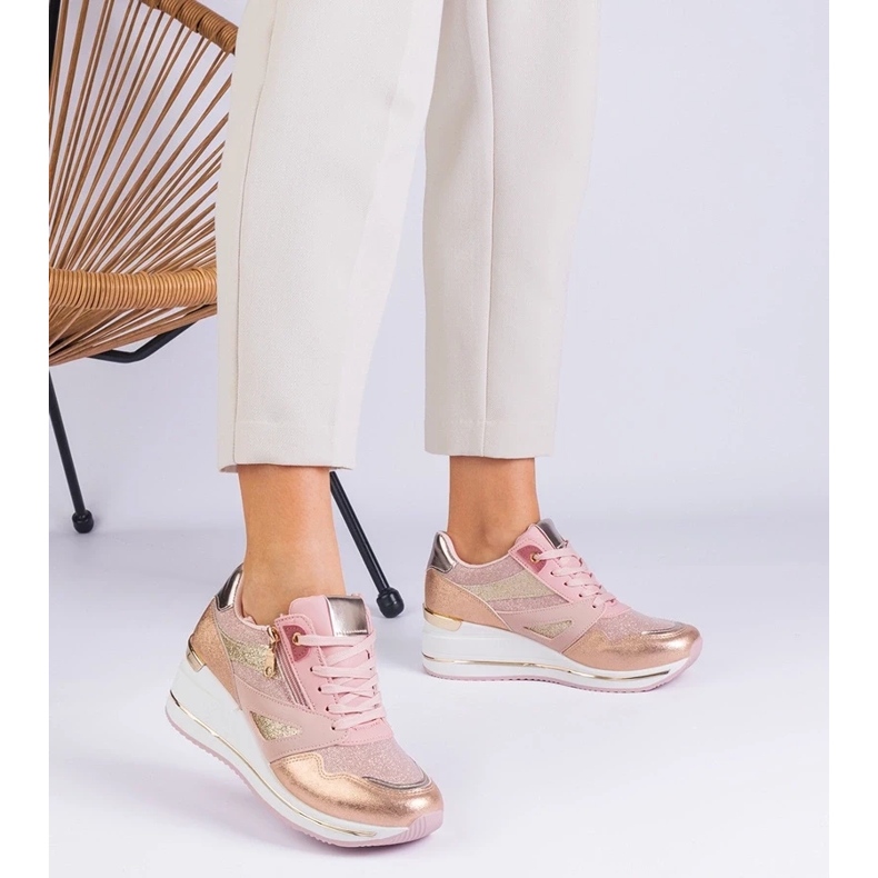 D/CEO Zapatillas de deporte deportivo rosa en la plataforma decorada con brillo y el inserto metálico de Evklad 2