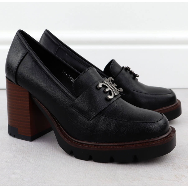 Zapatos para mujeres en el poste de Potocki negro con decoración SZ12403 2