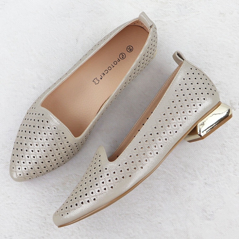 Zapatos de mujer en un tacón decorativo abierta beige Potocki SZ12574 2