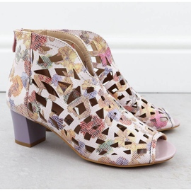 Botas de punta abierta para mujeres con flores M. Daszyński MR1954-15 rosa 2