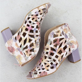 Botas de punta abierta para mujeres con flores M. Daszyński MR1954-15 rosado 4