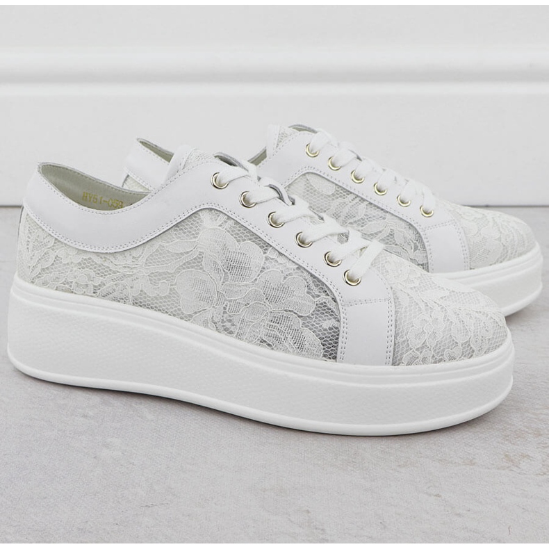 S.Barski Zapatos en la plataforma de encaje Białe S. Barski Hy51-059 blanco 2