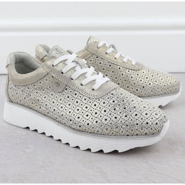 S.Barski Zapatos de cuero para mujeres en la plataforma Openwork Złote S. Barski LR51-927 dorado 2