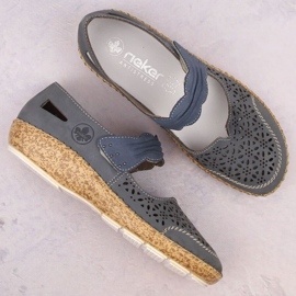 Rieker W RKR648 Zapatos calados piel azul 6