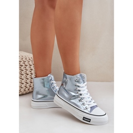 Zapatillas metálicas altas de las mujeres con corazones azules 3