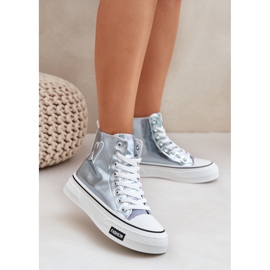 Zapatillas metálicas altas de las mujeres con corazones azules 2