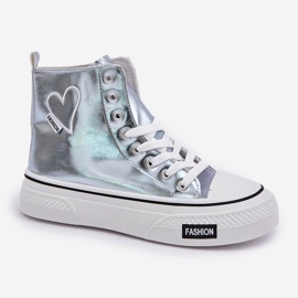 Zapatillas metálicas altas de las mujeres con corazones azules 4