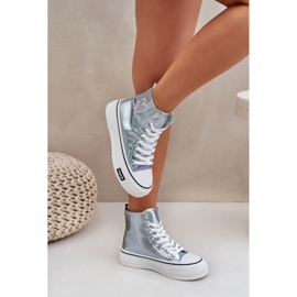 Zapatillas metálicas altas de las mujeres con corazones azules 5