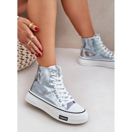 Zapatillas metálicas altas de las mujeres con corazones azules 7
