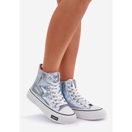 Zapatillas metálicas altas de las mujeres con corazones azules 1