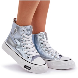 Zapatillas metálicas altas de las mujeres con corazones azules 9