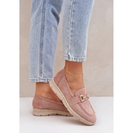 Mocasines a fuego lento con un detalle dorado y una trenza rosa de yute rosado 3