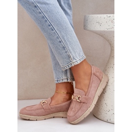 Mocasines a fuego lento con un detalle dorado y una trenza rosa de yute rosado 5