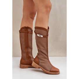 Botas de tacón plano medio terneros marrones de la hora marrón 3