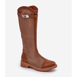 Botas de tacón plano medio terneros marrones de la hora marrón 4
