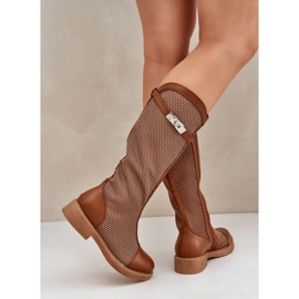 Botas de tacón plano medio terneros marrones de la hora marrón 5