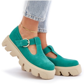 Zapatos de gamuza con una hebilla Zazoo 20183 Green verde 8