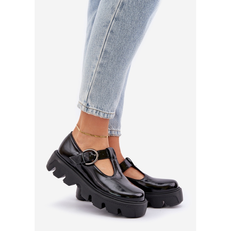 Falta de zapatos de cuero con una hebilla Zazoo 20183 Negro 1