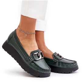Zazoo 10141 Mocasines De Piel Con Plataforma Con Adorno, Verde Oscuro 4