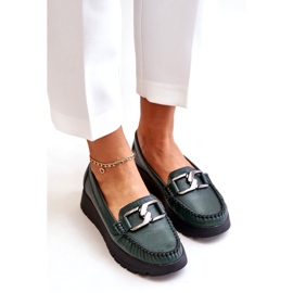 Zazoo 10141 Mocasines De Piel Con Plataforma Con Adorno, Verde Oscuro 2
