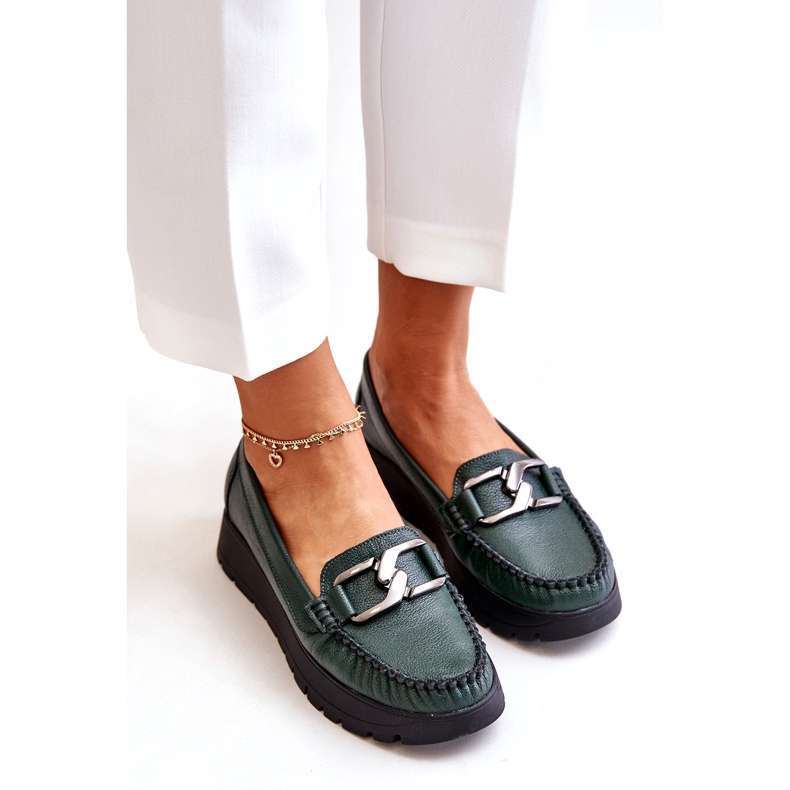 Zazoo 10141 Mocasines De Piel Con Plataforma Con Adorno, Verde Oscuro 2